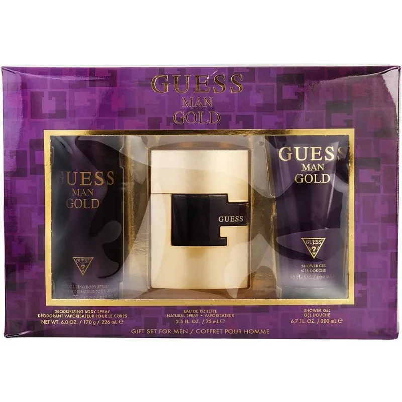Perfume Masculino Guess Gold Edt Spray 75 Ml &amp; Corporal 180 Gel De Banho 200