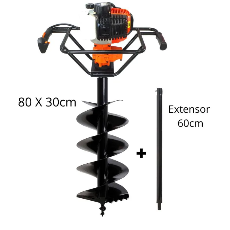 Perfurador de Solo Vulcan VPS520 Gasolina Broca 80x30cm + Extensor 60cm Ideal Para Construção Civil