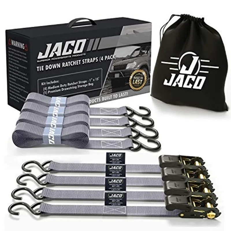 Jaco Catraca Amarrar Correias - 1 em x 15 pés (4 Pack) 1.823 lbs (Cinza)