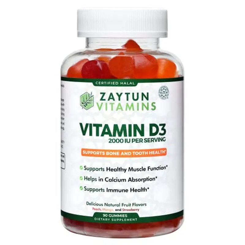 Zaytun Halal Vitamina D3 2000 Ui Gummies, Suporta Osso &amp; I