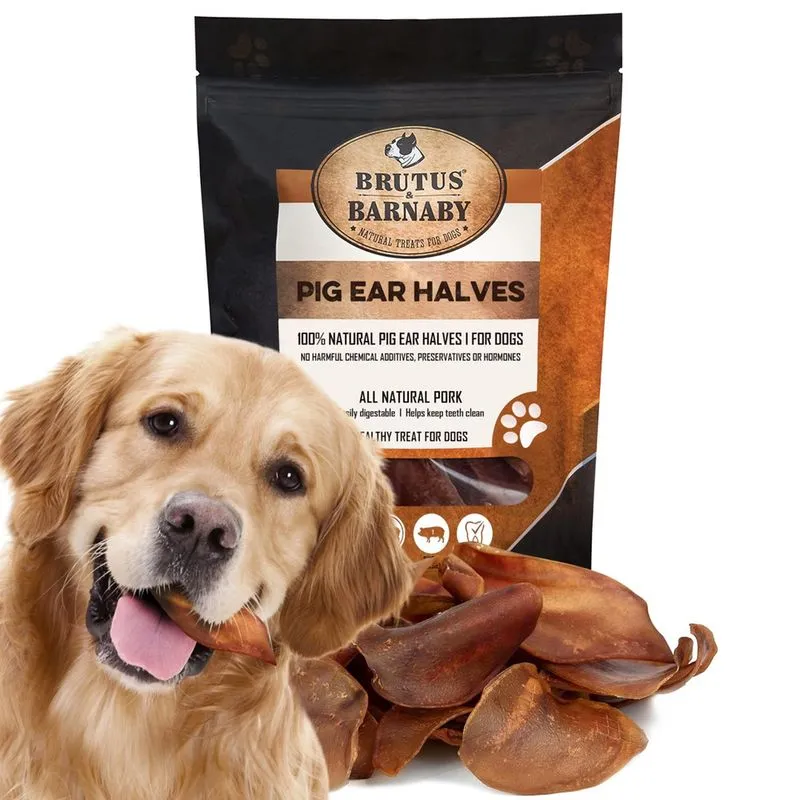 Guloseima para cães Brutus & Barnaby, meio orelha de porco 100% natural x40
