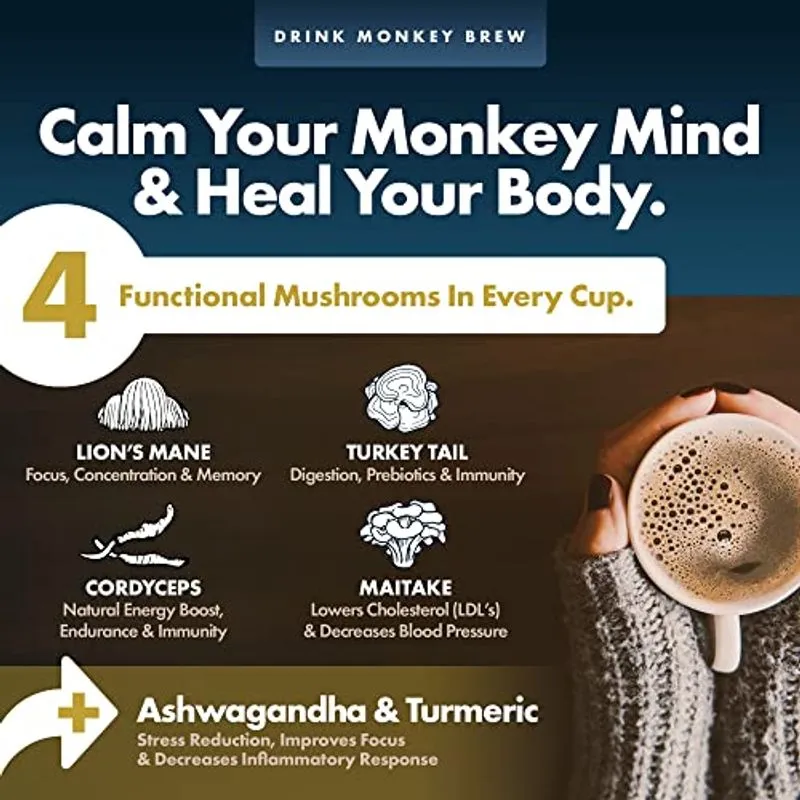 Monkey Brew - Quatro Cogumelos Café Bebida Alternativa - Lio