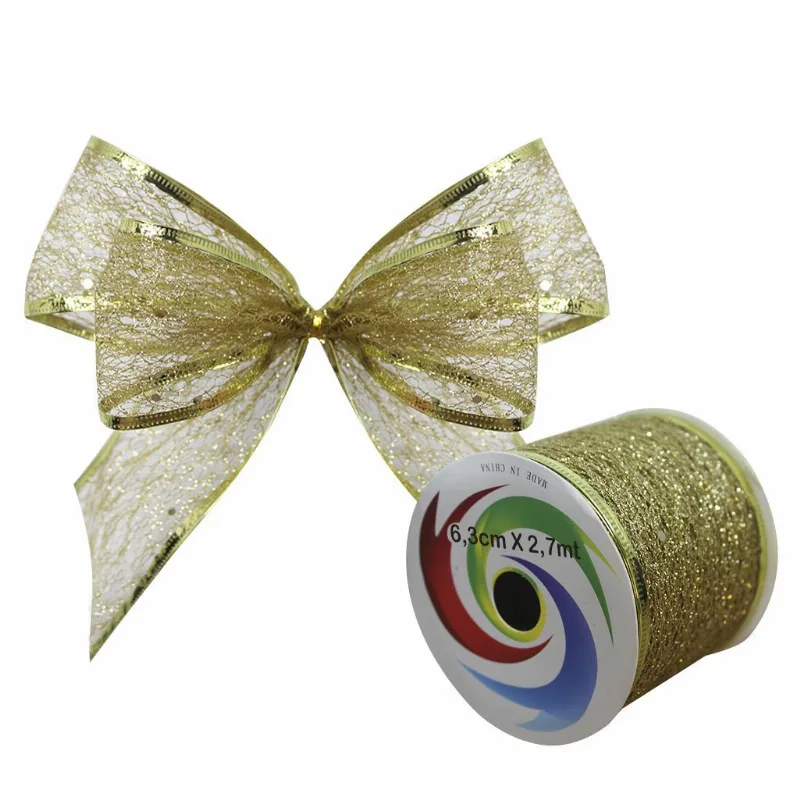 Fita Aramada Dourada Decoração Natalina 6,3cm X 2,7m Glitter