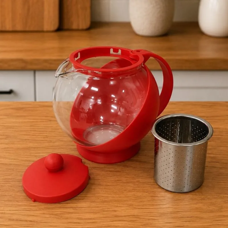 Chaleira De Vidro Bule Café Chá Com Infusor Coador De 750ml Vermelho
