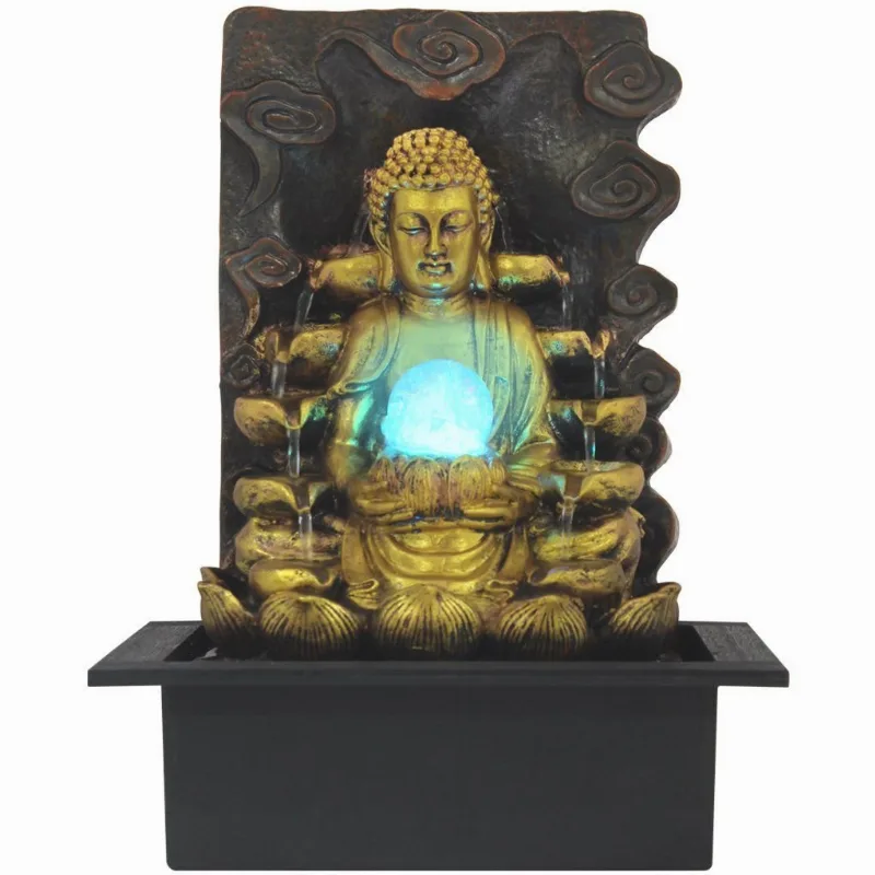 Fonte De Água Buda Cascata Grande Com Luz De Led - 220v