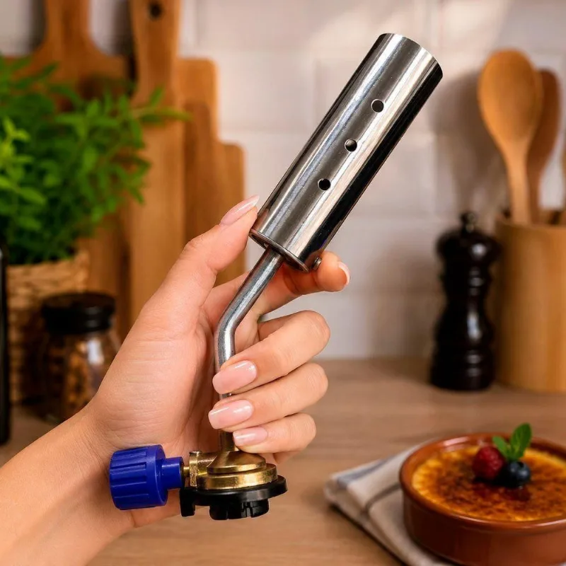 Maçarico Portátil Manual Tocha Gás Flamejante Profissional Prata Bivolt