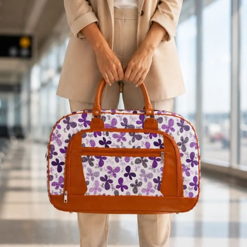 Bolsa Sacola Mala Couro Bagagem Grande De Viagem Com Alça Roxo