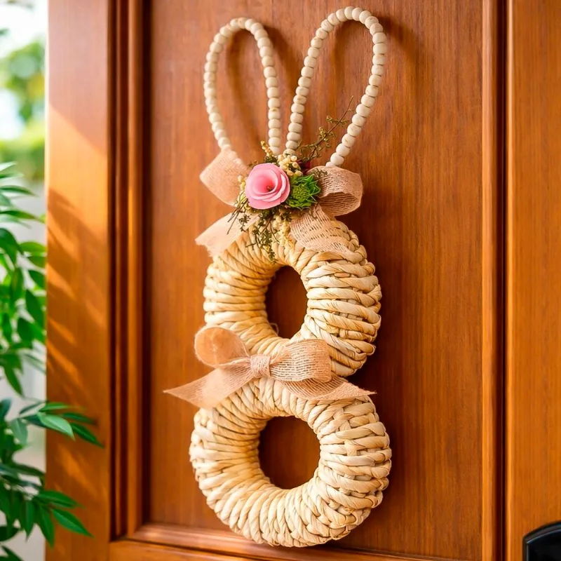 Guirlanda Páscoa Artesanal Decoração Enfeite Palha Trançado