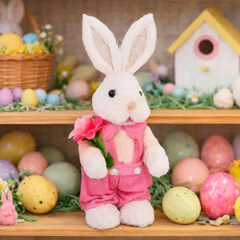 Boneca Coelha Coelhinha Decoração Enfeite Páscoa Rosa 23cm