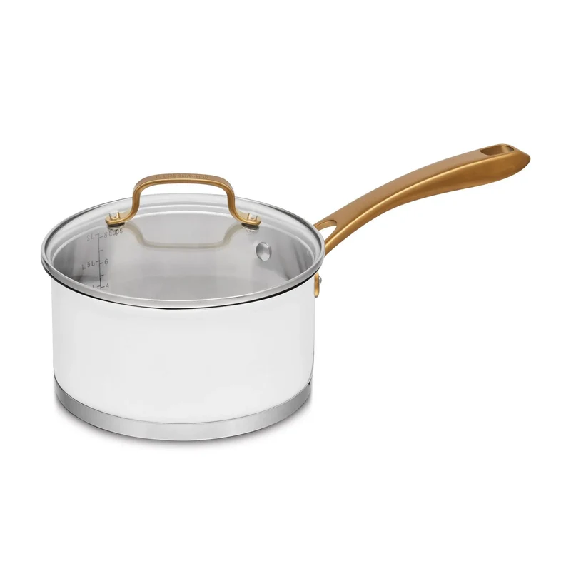 Cuisinart Classic 2.5qt Stainless Steel Saucepan with Cover and Brushed Gold Handles Matte White Open Box