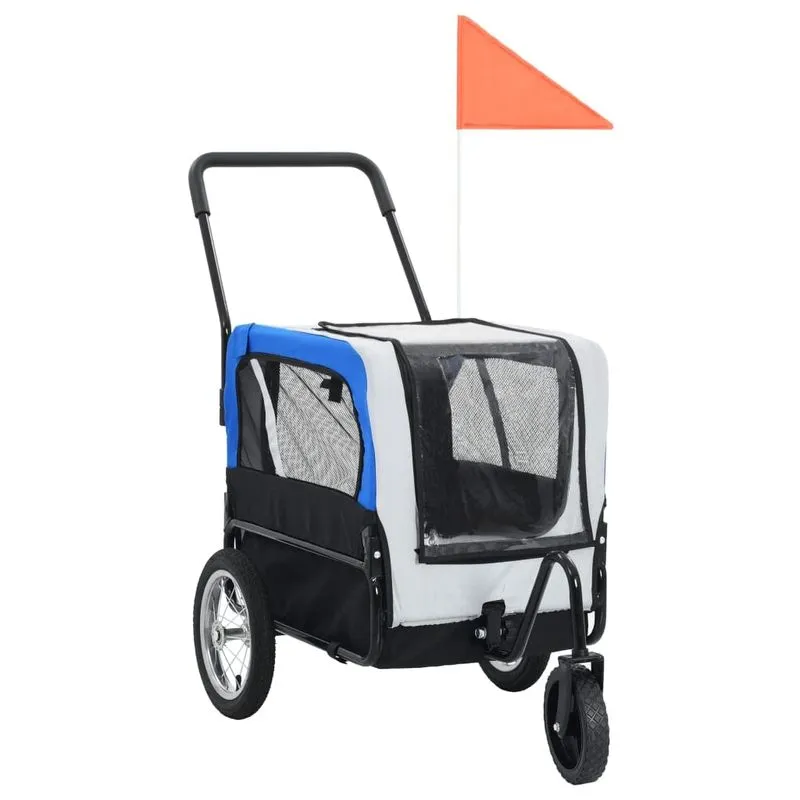Trailer De Bicicleta Para Animais De Estimação E Carrinho De Corrida 2 Em 1 Vidaxl Cinza/azul