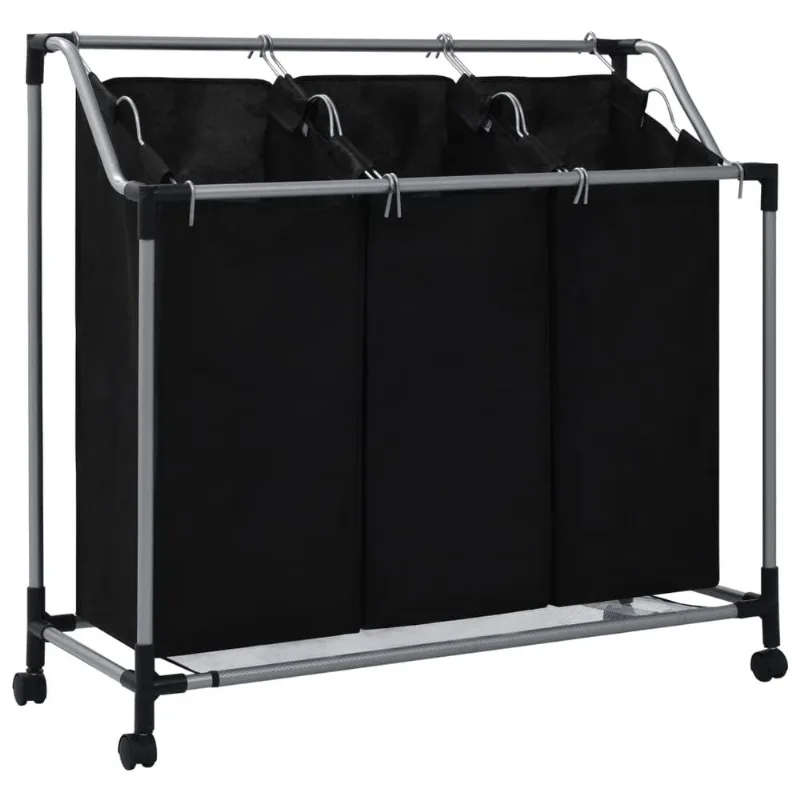 Organizador De Ropa Sucia Vidaxl Acero Negro Con 3 Bolsas Y Capacidad De 20 Kg