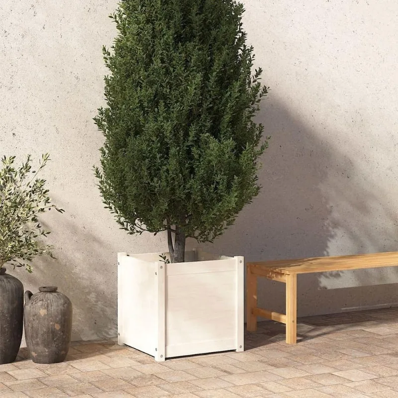 Plantador De Jardim Vidaxl Madeira De Pinho Maciça Branca 50x50x50 Cm