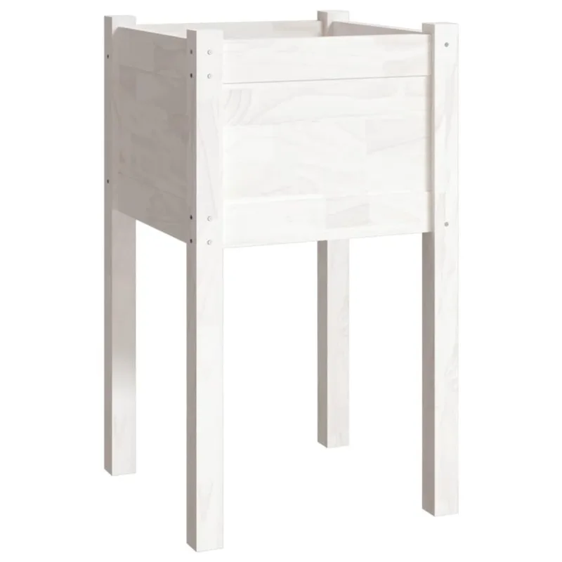 Macetero De Jardín Vidaxl De Madera Maciza De Pino Blanca 40x40x70 Cm