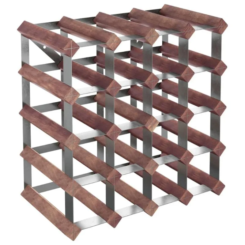Botellero Vidaxl De Madera Maciza De Pino Y Acero Galvanizado Para 20 Botellas