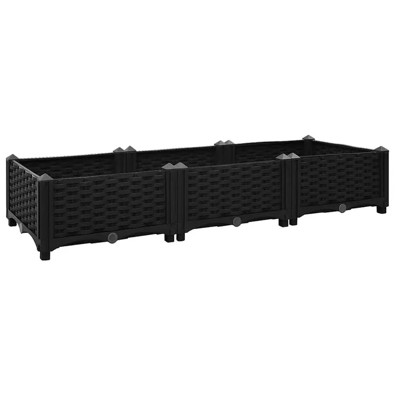 Plantador De Jardim Vidaxl Preto Com Cama Elevada Retangular Em Polipropileno