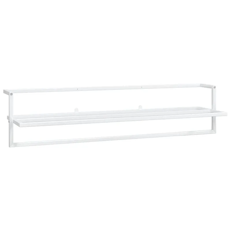 Toallero Vidaxl Blanco De Hierro Montado En Pared Con Estante Para Baño