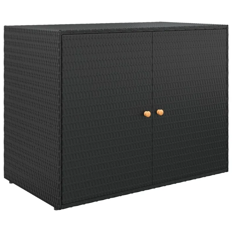 Armário De Armazenamento De Jardim Vidaxl Black Poly Rattan Acacia Wood