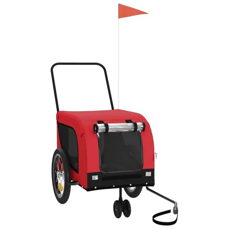 Trailer De Bicicleta Para Animais De Estimação Vidaxl Vermelho/preto Em Tecido Oxford/estrutura De Ferro