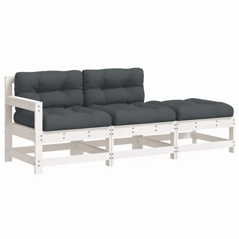 Reposapiés De Patio Vidaxl De Madera Maciza De Pino Con Cojín Blanco