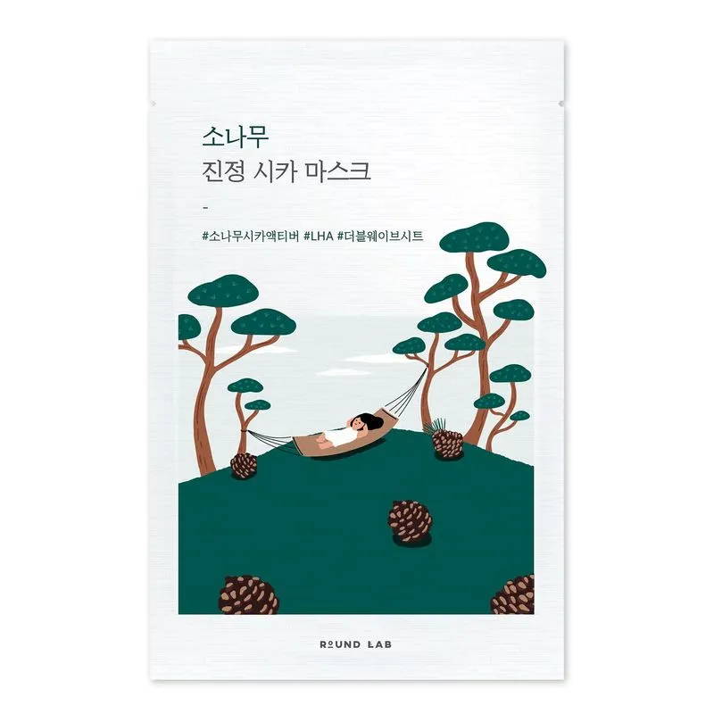 Máscara Em Folha Round Lab Pine Calming Cica Com 10 Folhas