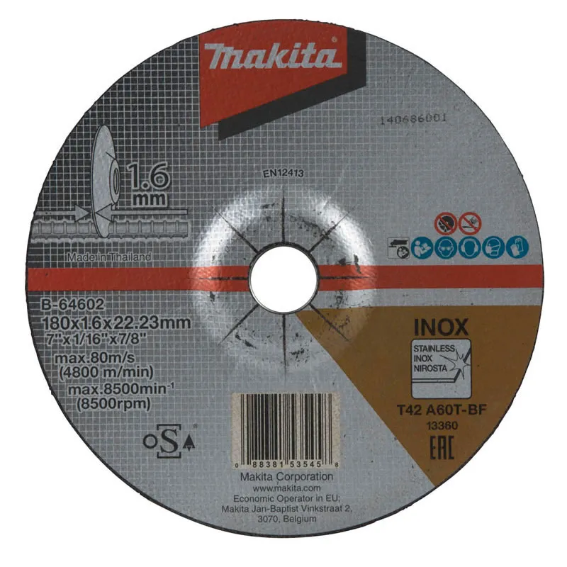 DISCO DE CORTE INOX 180X1.6X22.23mm MAKITA B-64602 - UNI