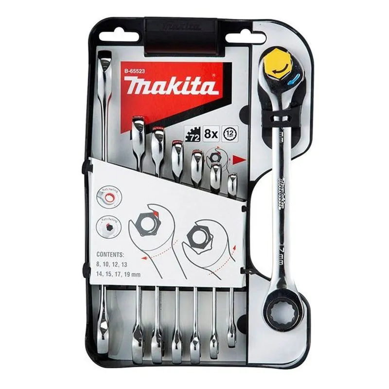 Jogo De Chaves Combinadas Catraca Speedy 8-19mm 8 Peças Makita B-65523 Resistente E Profissional