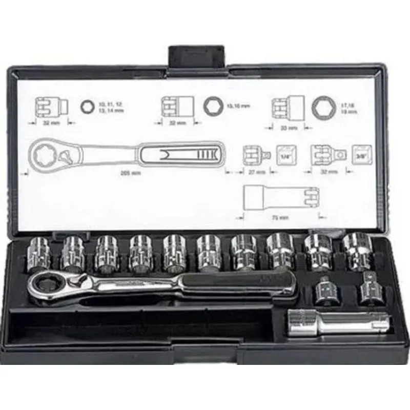 Jogo De Soquetes E Catraca Passante 14 Peças Makita B-65595