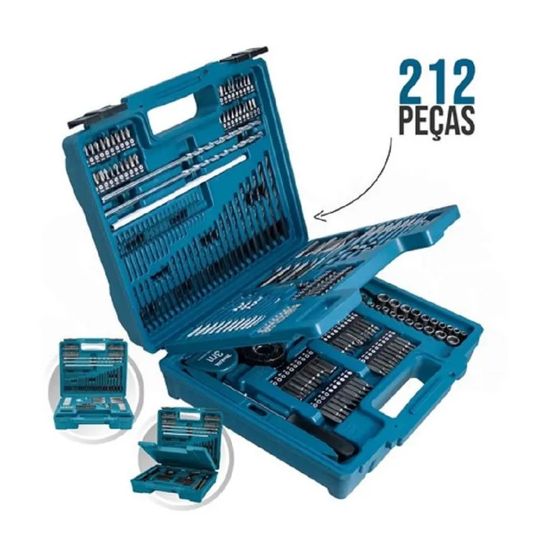 Kit Bits Brocas Soquetes C/adaptador 212peças E-06270 Makita