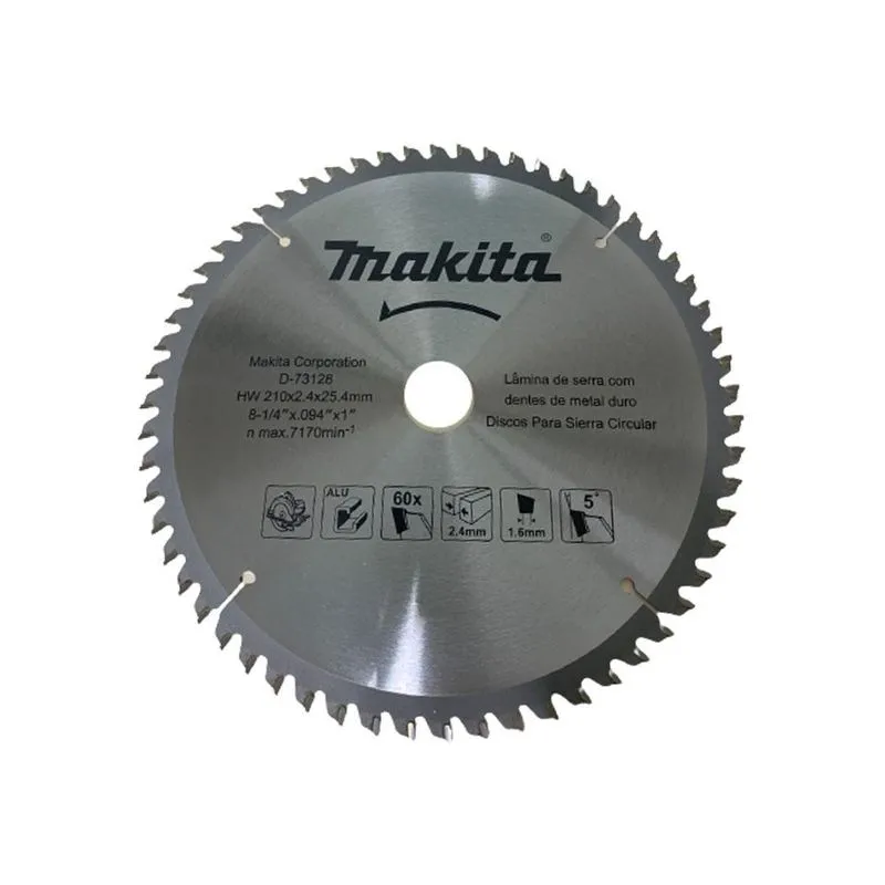 Lamina Serra Circular 210mm 8.1/4 60d Aluminio Makita D73128