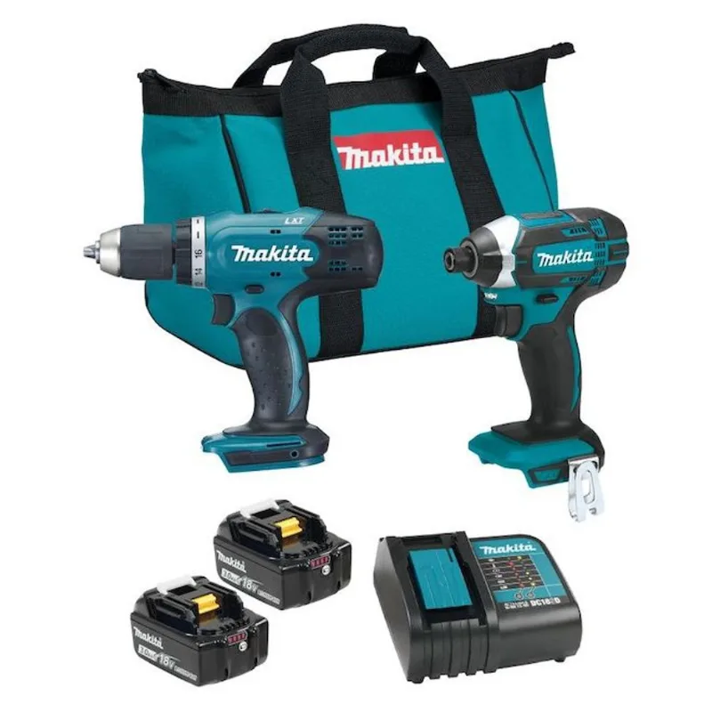 Makita LXT Teal 18 V 2-Tool Combo with Batteries and Carry Bag