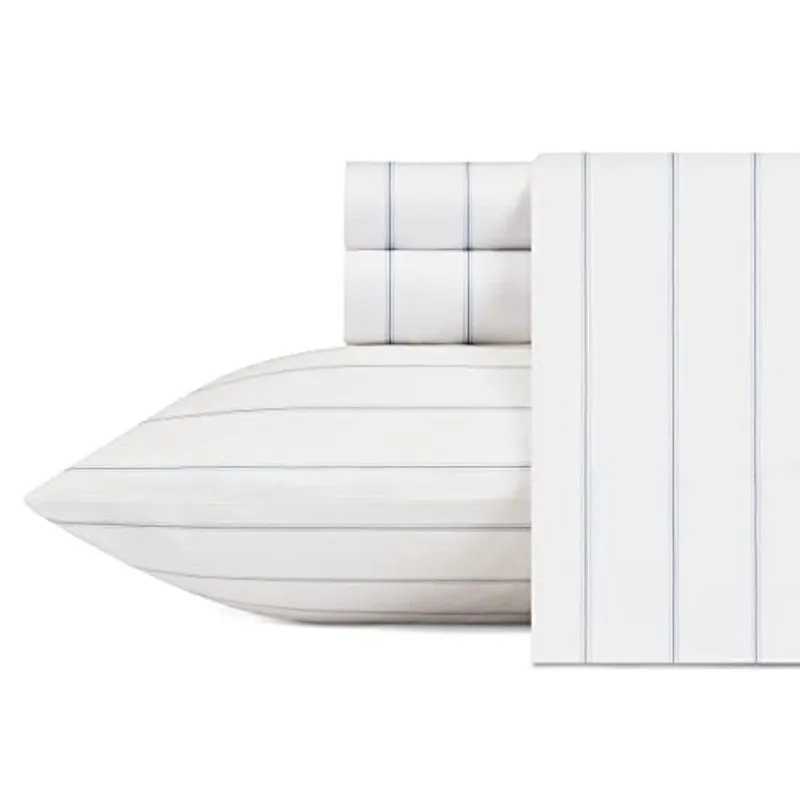 Nautica - King Sheet Set, Cotton Percale Bedding Set, Crisp & Cool, Lightweight & Breathable (Skippers Island Light Blue, King)
