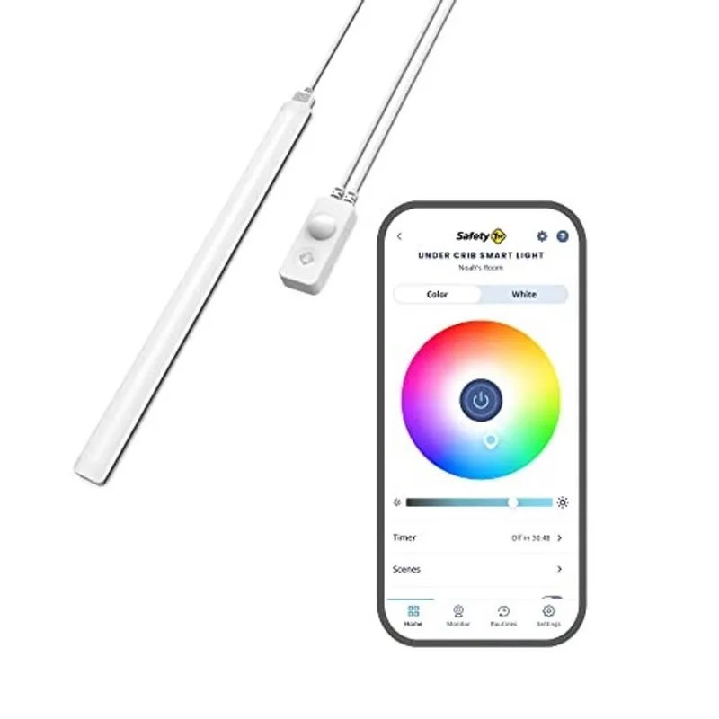 Segurança 1 Conectada Sob Luz Inteligente do Berço Luz Noturna Ativada por Movimento, Controle Regulável e Colorido, Iluminação do Berçário e do Quarto, Habilitada para Wi-Fi, Compatível com iOS e And
