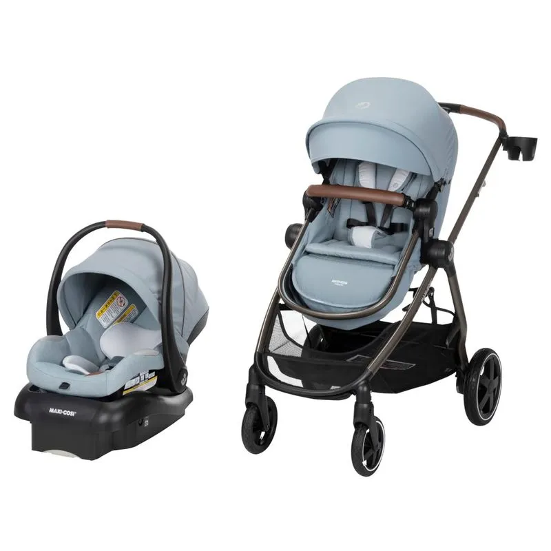 Carrinho De Bebê Travel System 5 Em 1 Modular Com Porta-copos, Barra De Proteção E Capa De Chuva, Maxi Cosi Zelia Luxe, Azul