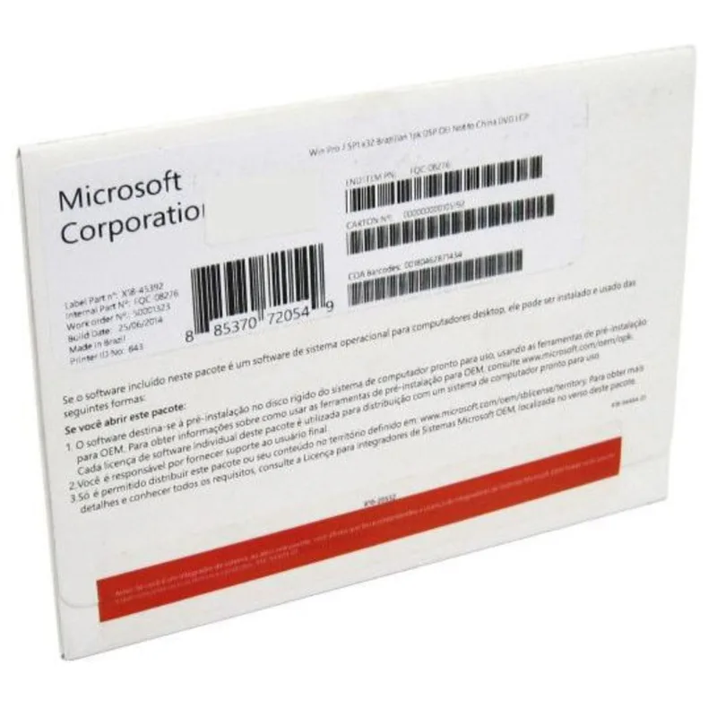 Sistema Operacional - Microsoft Windows 7 Professional - 32bits DVD - FQC-08276