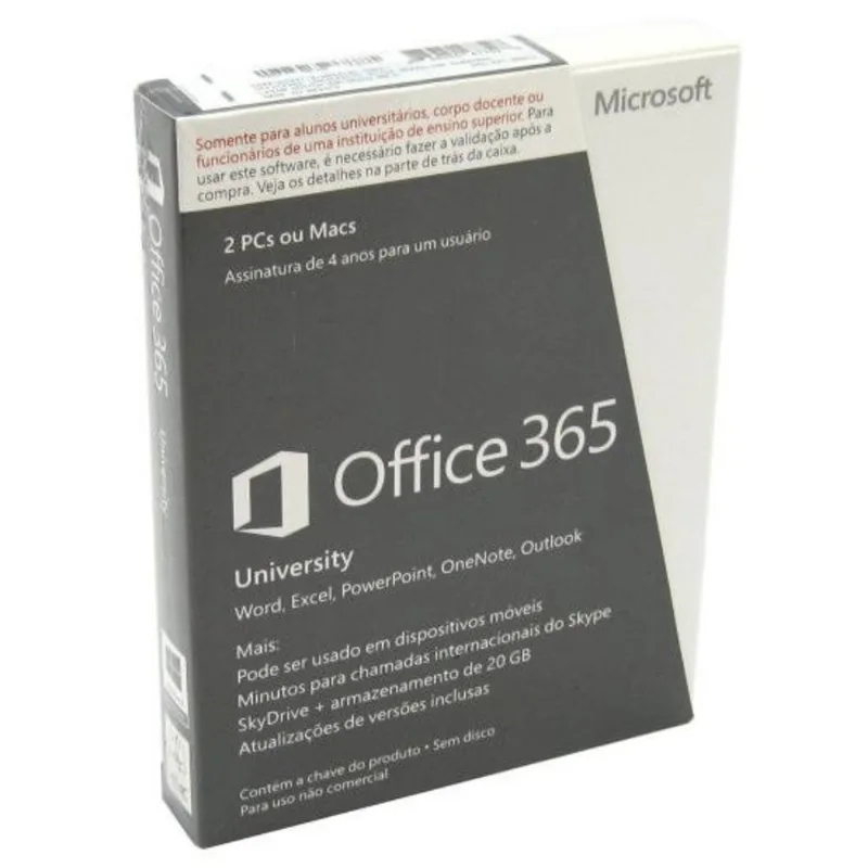 Suíte de Aplicativos de Escritório - Microsoft Office 365 University (2 PCs / 4 Anos)