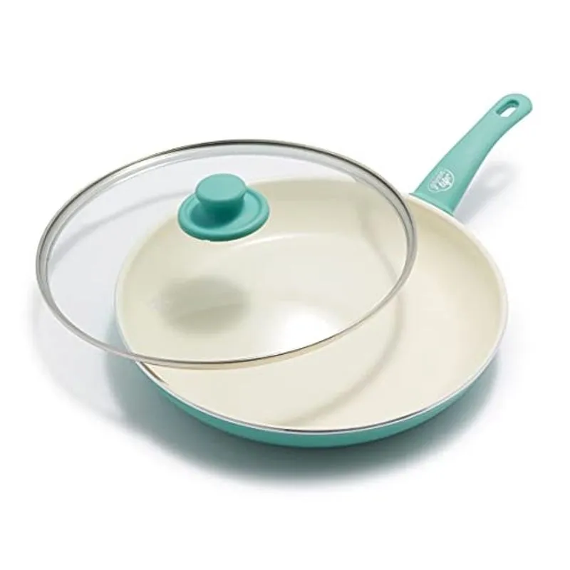 GreenLife Soft Grip Healthy Ceramic Antiaderente, frigideira de 30,5 cm com tampa, sem pfas, lavável na máquina de lavar louça, turquesa