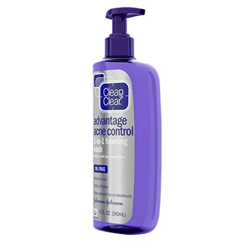 Clean &amp; Clear Advantage Acne Control 3-em-1 Espumando Lavagem Facial Com Força Máxima Salicílico Ácido Acne Medicine, Oil-free &amp; Non-com