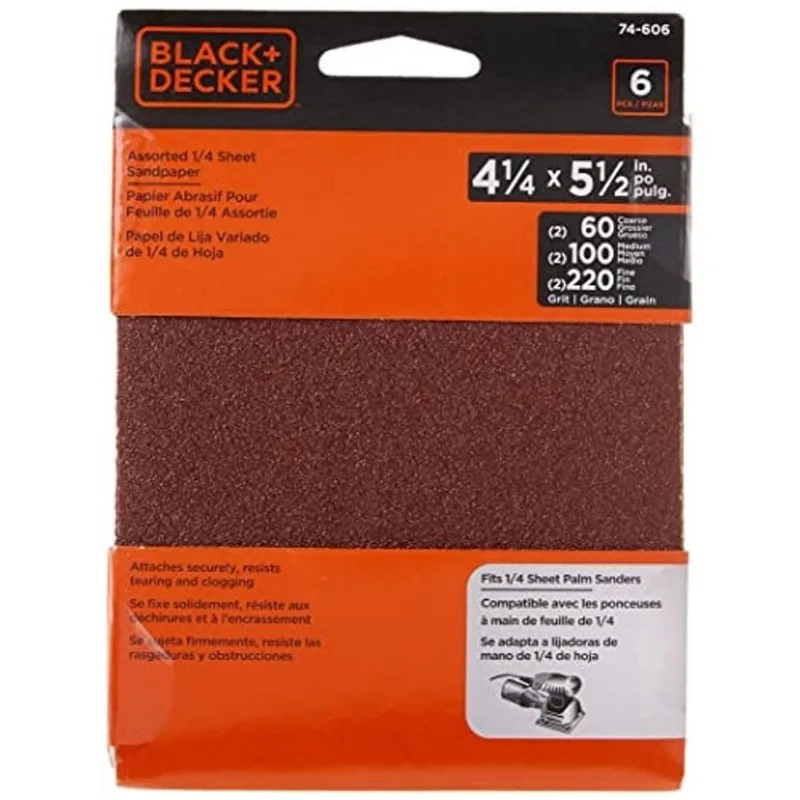 Variedade de lixa black + decker, folha de 1/4 polegadas, 6-Pack (74-606)