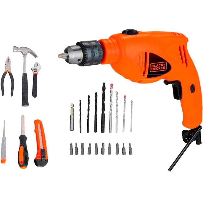Kit Furadeira Black & Decker com Maleta 550W - HD500KS Laranja - 220V