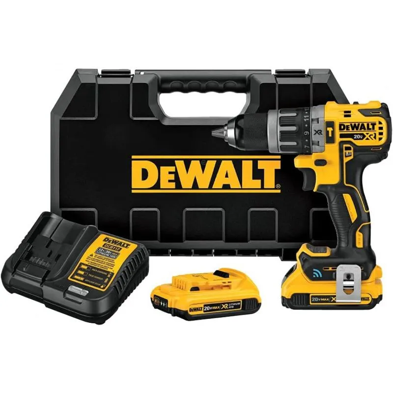 Kit Furadeira Com Conexao Bluetooth Com 2 Baterias, Carregador E Bolsa De Transporte, Dewalt Dcd797d2, Amarelo
