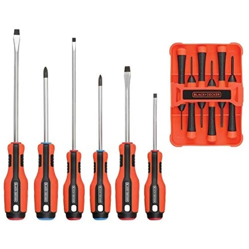 Conjunto de chave de fenda magnética black + decker, Phillips, Cabeça Plana e Chaves de Fenda de Precisão, 12 Peças (BDHT65002)