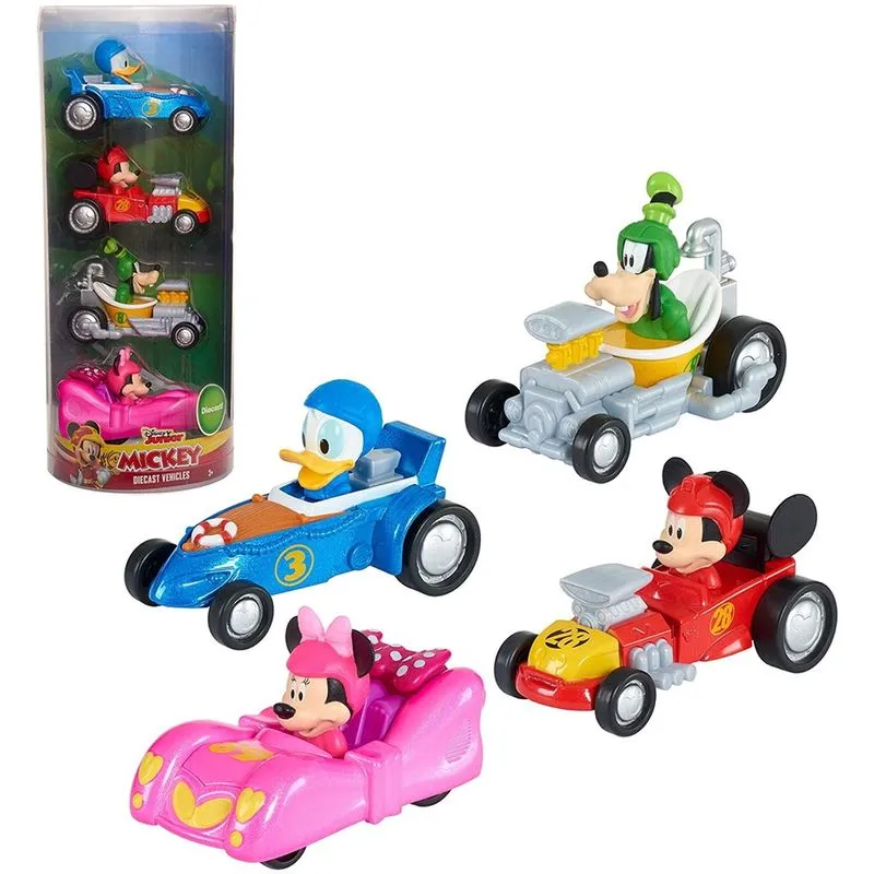 Conjunto de Mini Carros da Disney com Mickey Mouse, 4 Peças de Brinquedo Resistente