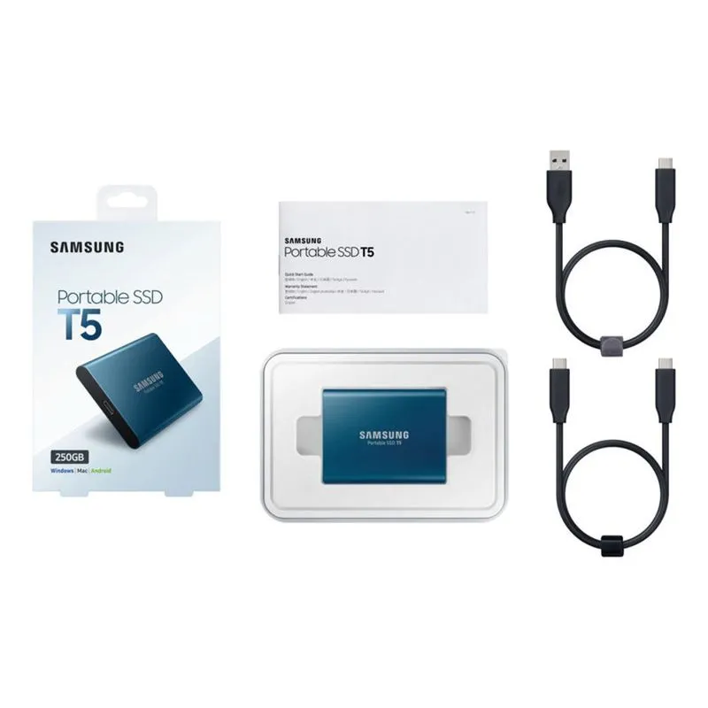 SSD Externo Portátil 2,5pol USB 3.1 250GB Samsung T5- MU-PA250B/AM