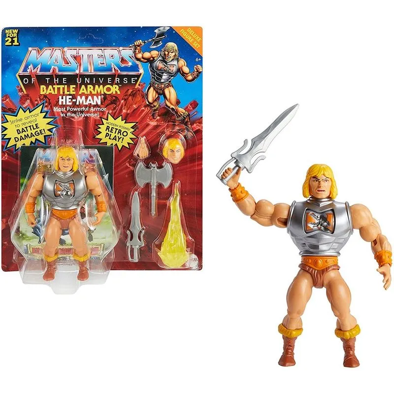 Masters of the Universe Origins Deluxe He-Man 5.5-in Action Figure, Battle Character for Storytelling Play and Display, Gift for 6 to 10-Year-Olds and Adult Collectors