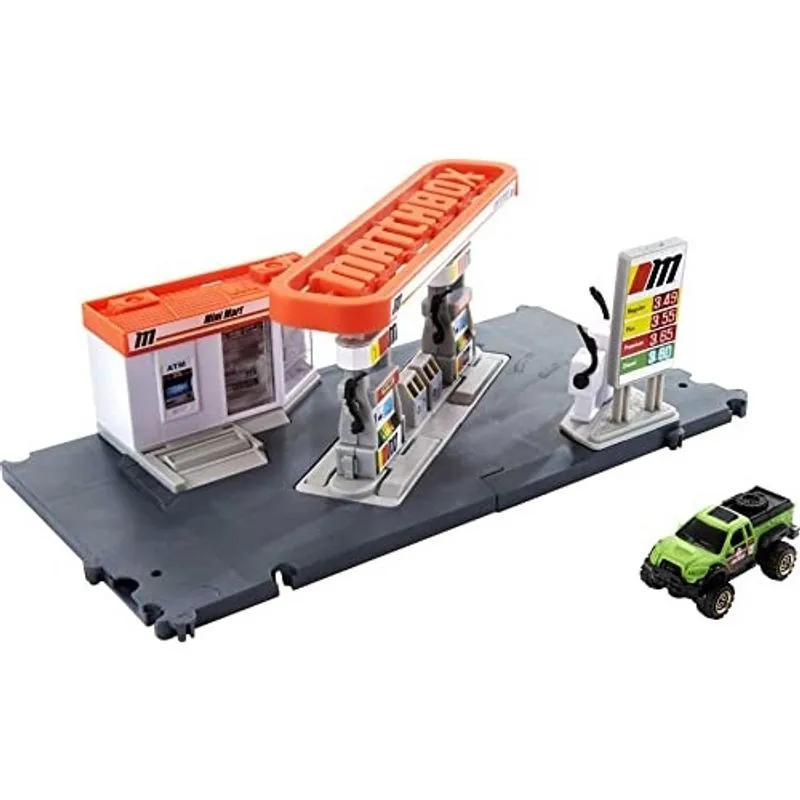 Playset Posto de Combustível com Veículo 1:64 e Bombas de Combustível em Miniatura