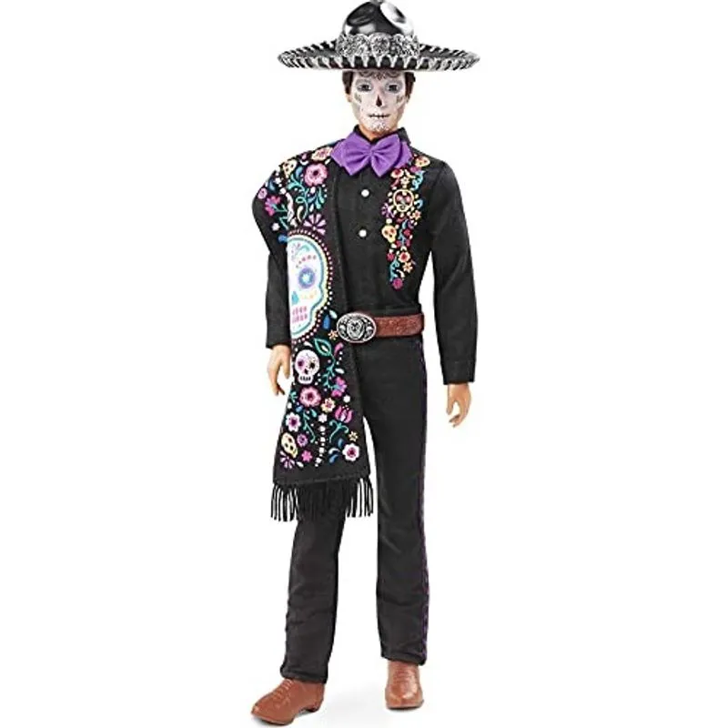 Barbie 2021 Dia De Muertos Ken Doll (12-in) Vestindo Camisa Bordada, Serape & Sombrero, com Pintura Facial Calavera, Presente para Colecionadores