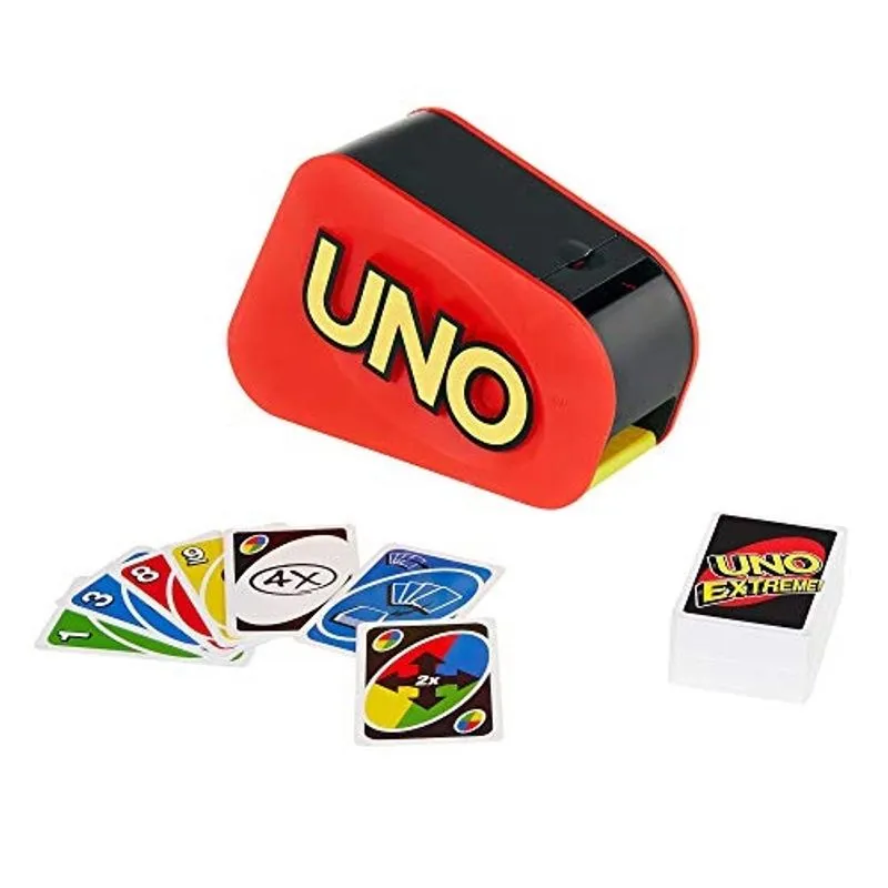 Uno Extreme - Jogo de Cartas com Lançador de Cartas de Ação Aleatória - Lança Cartas no Ar - Luzes & Efeitos Sonoros - 112 Cartas Incluídas - Presente para Crianças 7 +, GXY75