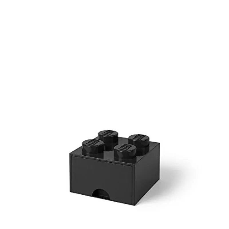 Gaveta de tijolos lego, 4 botões, 1 gaveta, caixa de armazenamento empilhável, preto