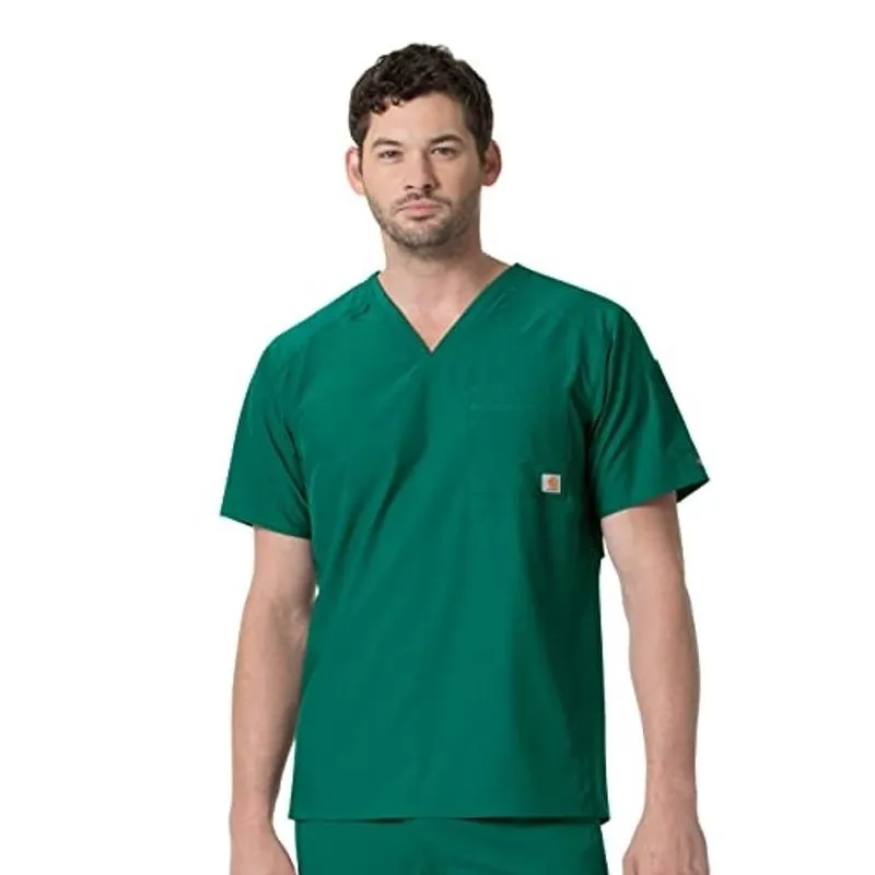 Carhartt Men's Slim Fit V-Neck Scrub Top, Hunter Green, sm